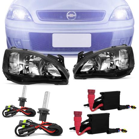 Par Farol Corsa Hatch Sedan 2003 a 2012 Montana 2003 a 2010 Máscara Negra + Kit Xênon H7 6000K - Prime Menor preço em Par Farol Corsa Hatch Sedan 2003 a 2012 Montana 2003 a 2010 Máscara Negra + Kit Xênon H7 6000K - Prime