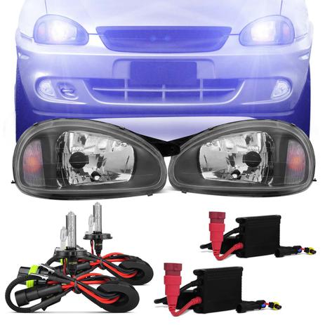 Par Farol Corsa Hatch Sedan Wagon Wind 94 a 02 Pick Up 94 a 03 Classic 03 a 10 + Kit Xênon H4 8000K - Kit Prime Menor preço em Par Farol Corsa Hatch Sedan Wagon Wind 94 a 02 Pick Up 94 a 03 Classic 03 a 10 + Kit Xênon H4 8000K - Kit Prime