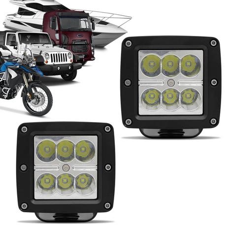 Par Farol de Milha LED Quadrado 24W Carro Moto Caminhão Jeep Off Road 6x4W Universal Preto - Kit prime Menor preço em Par Farol de Milha LED Quadrado 24W Carro Moto Caminhão Jeep Off Road 6x4W Universal Preto - Kit prime