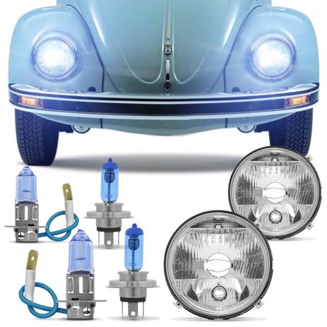 Par Farol Fusca Passat Kombi Perua + 2 Pares Lâmpadas Super Brancas H3 e H4 Efeito Xênon - Prime Menor preço em Par Farol Fusca Passat Kombi Perua + 2 Pares Lâmpadas Super Brancas H3 e H4 Efeito Xênon - Prime