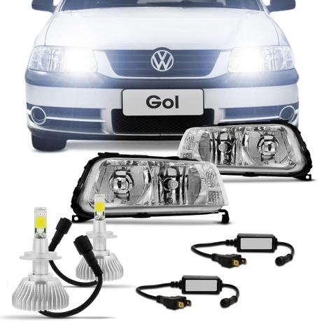 Par Farol Gol Parati 00 a 05 Saveiro G3 00 a 04 Máscara Cromada Foco Duplo + Par Lâmpada LED 6000K - Prime é boa?