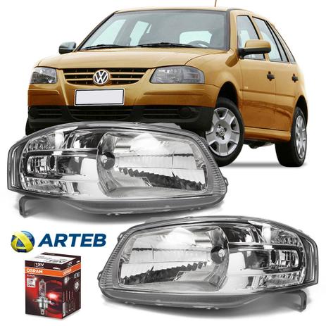 Par Farol Gol Parati Saveiro G4 Mascara Cromada 2006 2007 2008 A 2009 Arteb Com Lâmpadas Osram Menor preço em Par Farol Gol Parati Saveiro G4 Mascara Cromada 2006 2007 2008 A 2009 Arteb Com Lâmpadas Osram