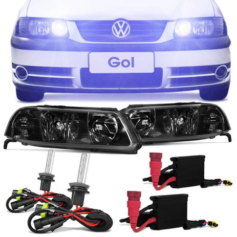 Par Farol Gol Saveiro Parati G3 2000 a 2005 Máscara Negra Foco Duplo + Kit Xênon H7 8000K - Prime Menor preço em Par Farol Gol Saveiro Parati G3 2000 a 2005 Máscara Negra Foco Duplo + Kit Xênon H7 8000K - Prime