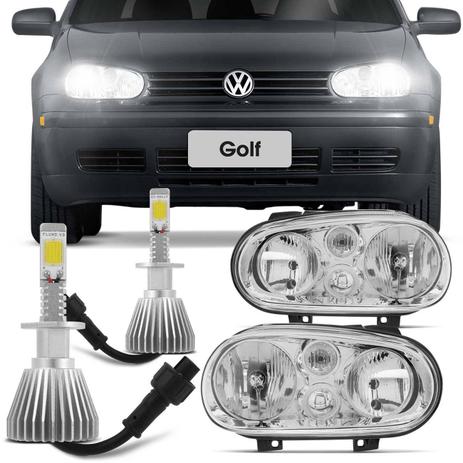 Par Farol Golf 1999 a 2006 Máscara Cromada Foco Duplo + Par Lâmpada Super Led 6000K - Prime Menor preço em Par Farol Golf 1999 a 2006 Máscara Cromada Foco Duplo + Par Lâmpada Super Led 6000K - Prime