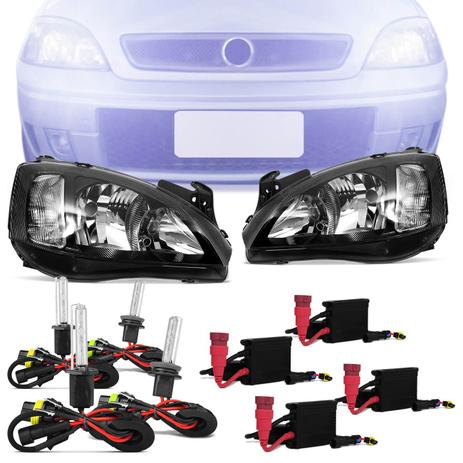 Par Farol Máscara Negra Corsa Hatch Sedan 2003 a 2012 Montana 2003 a 2010 + 2 Kits Xênon H1 H7 6000K - Kit prime Menor preço em Par Farol Máscara Negra Corsa Hatch Sedan 2003 a 2012 Montana 2003 a 2010 + 2 Kits Xênon H1 H7 6000K - Kit prime