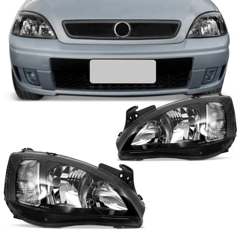 Par Farol Máscara Negra Corsa Hatch Sedan 2003 a 2012 Montana 2003 a 2010 Foco Duplo - Kit Prime Menor preço em Par Farol Máscara Negra Corsa Hatch Sedan 2003 a 2012 Montana 2003 a 2010 Foco Duplo - Kit Prime
