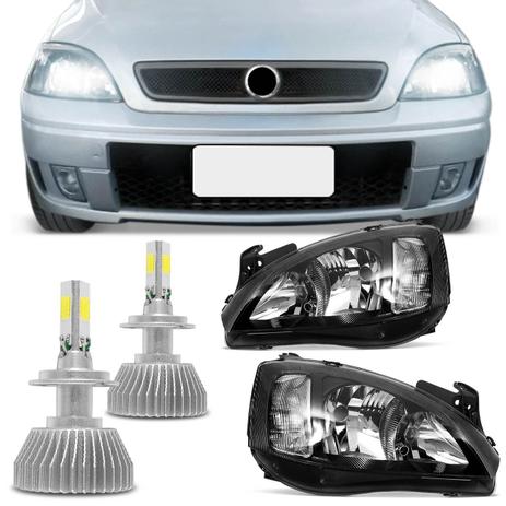 Par Farol Mascara Negra Corsa Hatch Sedan Montana 2003 a 2012 + Kit Lâmpada Super Led 6000K - Kit Prime Menor preço em Par Farol Mascara Negra Corsa Hatch Sedan Montana 2003 a 2012 + Kit Lâmpada Super Led 6000K - Kit Prime
