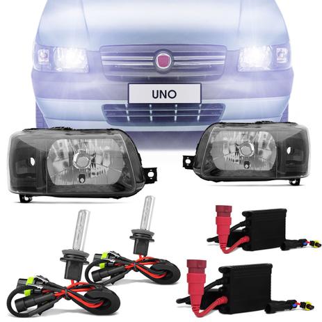 Par Farol Máscara Negra Uno Fiorino 2004 a 2014 Foco Simples + Par Xênon H4-2 6000K - Kit Prime Menor preço em Par Farol Máscara Negra Uno Fiorino 2004 a 2014 Foco Simples + Par Xênon H4-2 6000K - Kit Prime
