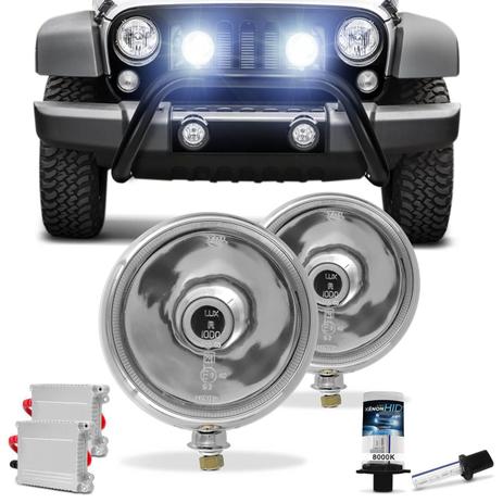 Par Farol Milha Redondo Cromado Super Oscar Foco Longo Jeep Off Road + Xênon 8000K - Kit Prime Menor preço em Par Farol Milha Redondo Cromado Super Oscar Foco Longo Jeep Off Road + Xênon 8000K - Kit Prime