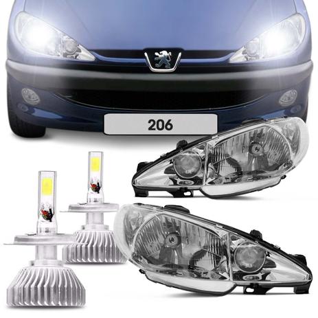 Par Farol Peugeot 206 e 206 SW 99 a 09 Foco Simples + Par Lâmpada Super LED 3D 6000K - Prime Menor preço em Par Farol Peugeot 206 e 206 SW 99 a 09 Foco Simples + Par Lâmpada Super LED 3D 6000K - Prime