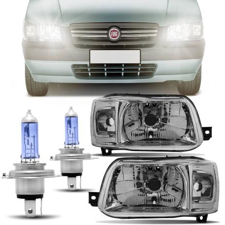 Par Farol Uno Fiorino Máscara Cromada 2004 a 2012 + Par Lâmpada Super Branca Philips H4 4300K - Prime Menor preço em Par Farol Uno Fiorino Máscara Cromada 2004 a 2012 + Par Lâmpada Super Branca Philips H4 4300K - Prime