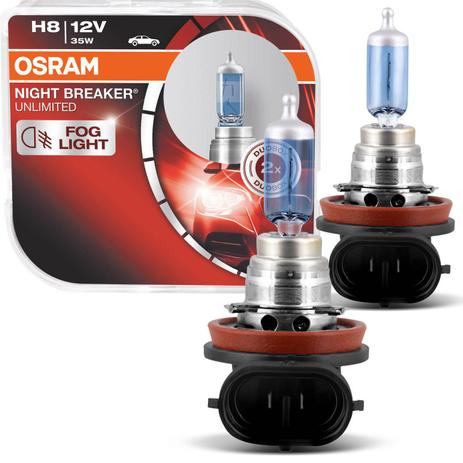 Par Lâmpada Halógena H8 3900K 35W 12V Osram Night Breaker Unlimited Reposição para Farol Menor preço em Par Lâmpada Halógena H8 3900K 35W 12V Osram Night Breaker Unlimited Reposição para Farol