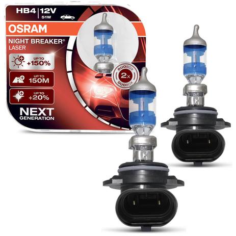 Par Lâmpada Osram Night Breaker Laser HB4 3900K 12V 51W Luz Branca Maior Alcance Aplicação Farol Menor preço em Par Lâmpada Osram Night Breaker Laser HB4 3900K 12V 51W Luz Branca Maior Alcance Aplicação Farol