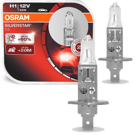 Par Lâmpada Osram SilverStar H1 60+ Luz Alcance 20m 3400K Menor preço em Par Lâmpada Osram SilverStar H1 60+ Luz Alcance 20m 3400K