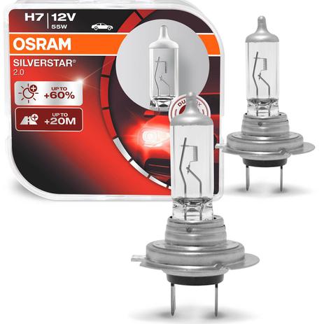 Par Lâmpada Osram SilverStar H7 60+ Luz Alcance 20m 3400K Menor preço em Par Lâmpada Osram SilverStar H7 60+ Luz Alcance 20m 3400K