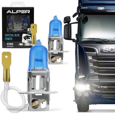Par Lâmpada Super Branca H3 4200K 24V 70W Alper Crystal Blue Power Caminhão Menor preço em Par Lâmpada Super Branca H3 4200K 24V 70W Alper Crystal Blue Power Caminhão