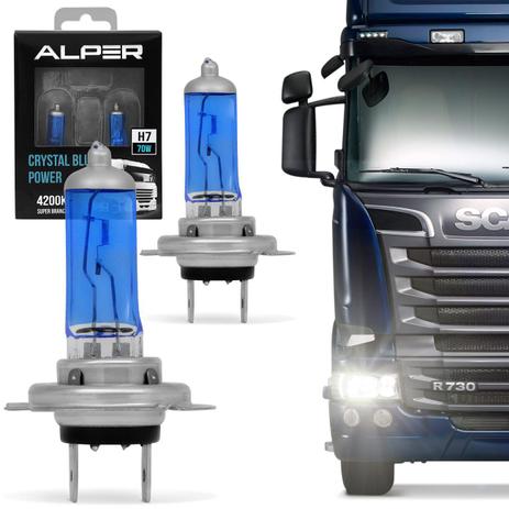 Par Lâmpada Super Branca H7 4200K 24V Alper Crystal Blue Power Caminhão Menor preço em Par Lâmpada Super Branca H7 4200K 24V Alper Crystal Blue Power Caminhão