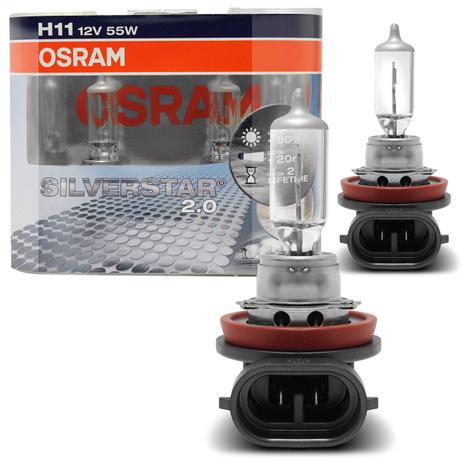 Par Lâmpadas Halógena Osram SilverStar 2.0 H11 3400K 55W 12V Luz Branca Aplicação Farol Menor preço em Par Lâmpadas Halógena Osram SilverStar 2.0 H11 3400K 55W 12V Luz Branca Aplicação Farol