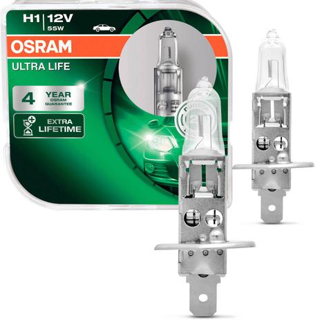 Par Lâmpadas Halógena Osram Ultra Life H1 3200K 12V 55W Aplicação Farol Original Menor preço em Par Lâmpadas Halógena Osram Ultra Life H1 3200K 12V 55W Aplicação Farol Original