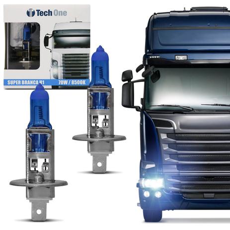 Par Lâmpadas Halógena Super Branca H1 8500K 70W 24V Efeito Xênon Aplicação Farol Caminhão - Tech one Menor preço em Par Lâmpadas Halógena Super Branca H1 8500K 70W 24V Efeito Xênon Aplicação Farol Caminhão - Tech one