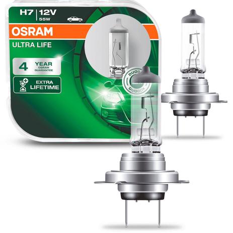 Par Lâmpadas Halógena Ultra Life H7 3200K 12V 55W Aplicação Farol Original Osram Menor preço em Par Lâmpadas Halógena Ultra Life H7 3200K 12V 55W Aplicação Farol Original Osram