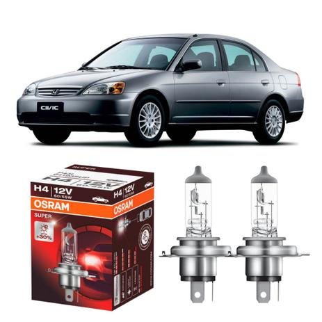 Par lampadas Osram Super 30 + luz Honda Civic 91-03 Menor preço em Par lampadas Osram Super 30 + luz Honda Civic 91-03