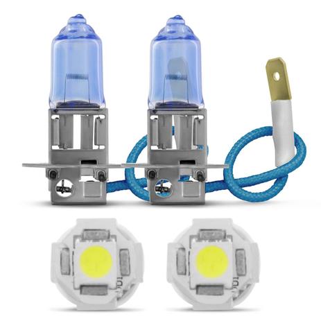 Par Lâmpadas Super Branca H3 8500K Efeito Xenon + Par Lâmpadas Pingo T10 5 LEDs - Kit iluminação Menor preço em Par Lâmpadas Super Branca H3 8500K Efeito Xenon + Par Lâmpadas Pingo T10 5 LEDs - Kit iluminação