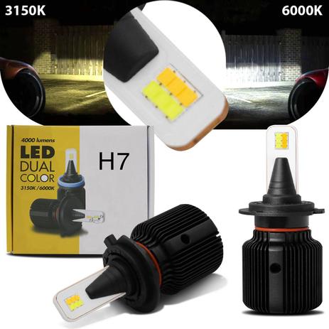 Par Lâmpadas Super LED 2D Dual Color H7 3150K 6000K 12V 16W 8000LM Duas Cores Luz Amarela e Branca - Shocklight Menor preço em Par Lâmpadas Super LED 2D Dual Color H7 3150K 6000K 12V 16W 8000LM Duas Cores Luz Amarela e Branca - Shocklight