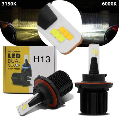 Par Lâmpadas Super LED 2D H13 3150K 6000K 12V 8000LM Dual Color Luz Amarela e Branca Efeito Xênon - Shocklight Menor preço em Par Lâmpadas Super LED 2D H13 3150K 6000K 12V 8000LM Dual Color Luz Amarela e Branca Efeito Xênon - Shocklight