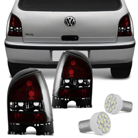 Menor preço em Par Lanterna Traseira Gol G3 2000 a 2005 Fumê + 2 Lâmpadas Traseiras Luz Ré Branca 12 LEDs - Prime