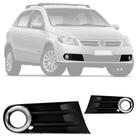 Par Moldura Grade Parachoque Gol Saveiro Voyage G5 Aro Cromado com Furo para Farol de Milha - Blawer Menor preço em Par Moldura Grade Parachoque Gol Saveiro Voyage G5 Aro Cromado com Furo para Farol de Milha - Blawer