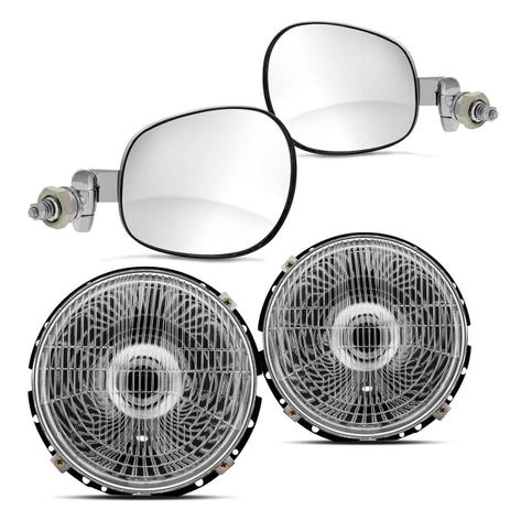 Par Retrovisor Fusca 59 a 96 Cromado Aço Inox + Par Farol Foco Simples - Prime Menor preço em Par Retrovisor Fusca 59 a 96 Cromado Aço Inox + Par Farol Foco Simples - Prime