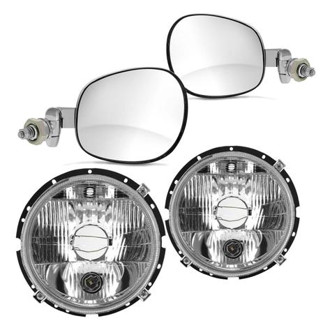 Par Retrovisores Fusca 1959 a 1996 Cromado + Par Farol com Pisca e Milha - Prime Menor preço em Par Retrovisores Fusca 1959 a 1996 Cromado + Par Farol com Pisca e Milha - Prime
