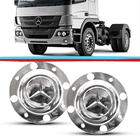 Par Sobre Tampa Cubo Dianteiro MB Mercedes Axor Atego Cromado Capa Roda - Jetta Menor preço em Par Sobre Tampa Cubo Dianteiro MB Mercedes Axor Atego Cromado Capa Roda - Jetta