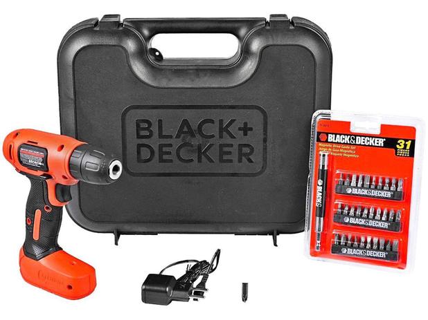 Parafusadeira Black + Decker a Bateria 8V 3,8” - com Maleta 31 Peças LD008K31-BR - Black+Decker Menor preço em Parafusadeira Black + Decker a Bateria 8V 3,8” - com Maleta 31 Peças LD008K31-BR - Black+Decker