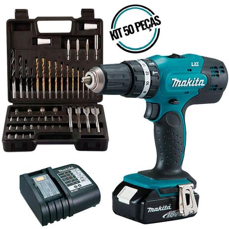 Parafusadeira Furadeira 18V Impacto Bivolt DHP453X10 MAKITA + Kit Brocas e Bits 50 Peças MULTILASER Menor preço em Parafusadeira Furadeira 18V Impacto Bivolt DHP453X10 MAKITA + Kit Brocas e Bits 50 Peças MULTILASER