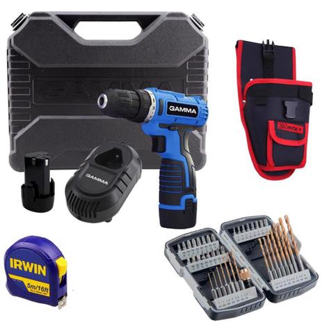 Parafusadeira Furadeira 2 Bateria 12v Bivolt Gamma G12101 c Coldre e Kit 40 MTX Trena 5m Menor preço em Parafusadeira Furadeira 2 Bateria 12v Bivolt Gamma G12101 c Coldre e Kit 40 MTX Trena 5m