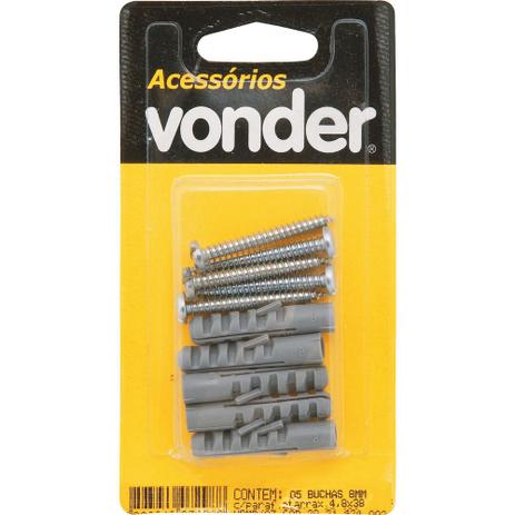 Parafuso auto atarraxante 4,8x38 panela fenda zincado com bucha 8mm 5 peças - Vonder Menor preço em Parafuso auto atarraxante 4,8x38 panela fenda zincado com bucha 8mm 5 peças - Vonder