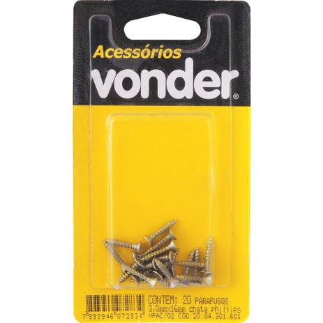 Parafuso chipboard 4,0x30 chata phillips bicromatizado com 10 peças pac07 - Vonder Menor preço em Parafuso chipboard 4,0x30 chata phillips bicromatizado com 10 peças pac07 - Vonder