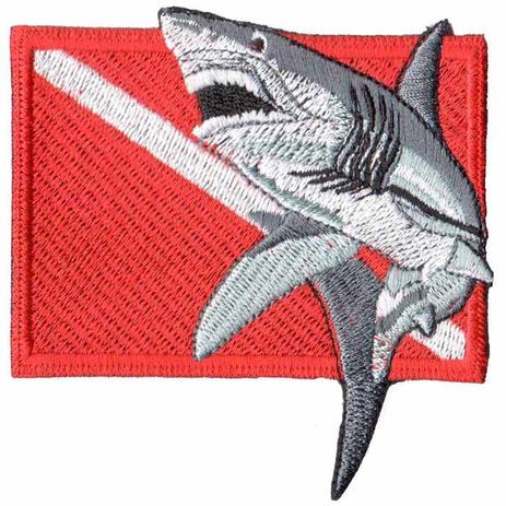 Patch Bordado - Bandeira de Mergulho com Tubarao AD30015-3 - Universo talysma bordados Menor preço em Patch Bordado - Bandeira de Mergulho com Tubarao AD30015-3 - Universo talysma bordados