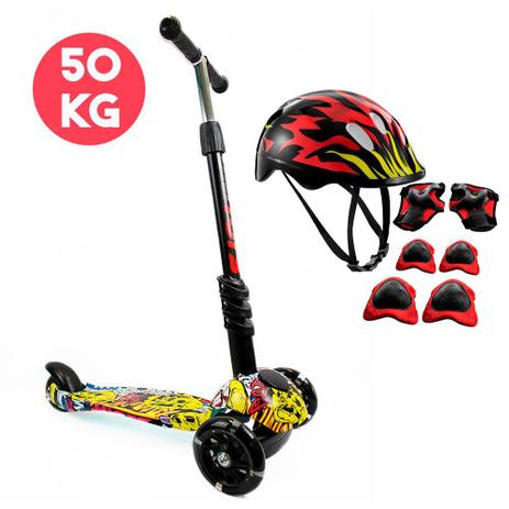 Patinete Esportivo Scooter Articulado Infantil 50 kg 3 rodas + Kit proteção - UNI Menor preço em Patinete Esportivo Scooter Articulado Infantil 50 kg 3 rodas + Kit proteção - UNI