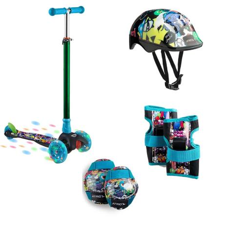 Patinete Infantil 3 Rodas com Led Monster Átrio ES114 + Kit De Proteção Infantil Masculino Monster ES200 - Multilaser Menor preço em Patinete Infantil 3 Rodas com Led Monster Átrio ES114 + Kit De Proteção Infantil Masculino Monster ES200 - Multilaser