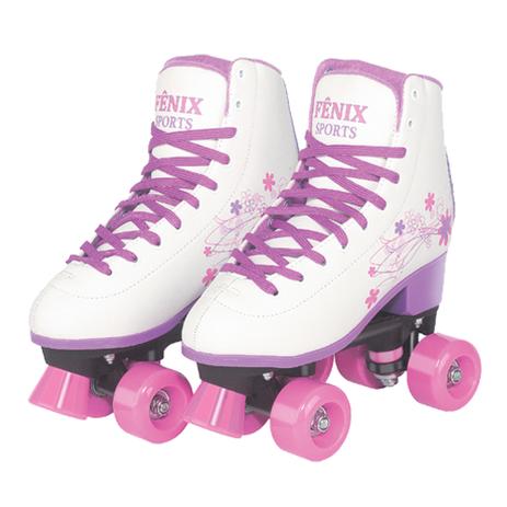 Patins 4 Rodas Clássico Branco e Roxo 36 ao 37 Roller Skate - Fenix Menor preço em Patins 4 Rodas Clássico Branco e Roxo 36 ao 37 Roller Skate - Fenix