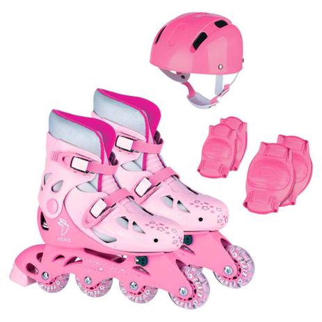 Patins ajustáveis c/ acessório rosa 34 a 37 - Fenix Menor preço em Patins ajustáveis c/ acessório rosa 34 a 37 - Fenix