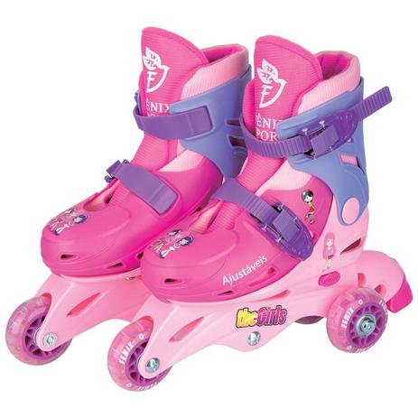Patins Ajustáveis Tri-Line com Kit de Segurança - Meu Primeiro Patins - Tam 26 a 29 - Rosa - Fenix - Fênix Menor preço em Patins Ajustáveis Tri-Line com Kit de Segurança - Meu Primeiro Patins - Tam 26 a 29 - Rosa - Fenix - Fênix