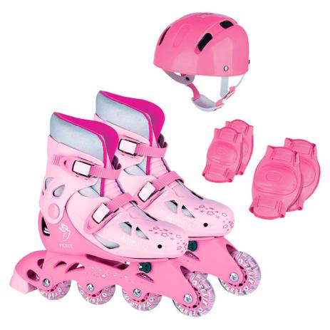 Patins Ajustável Rosa 38 a 41 com Conjunto de Segurança Fenix Menor preço em Patins Ajustável Rosa 38 a 41 com Conjunto de Segurança Fenix