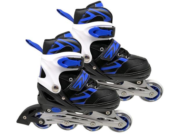 Patins In Line Infantil DM Radical Azul e Preto Menor preço em Patins In Line Infantil DM Radical Azul e Preto