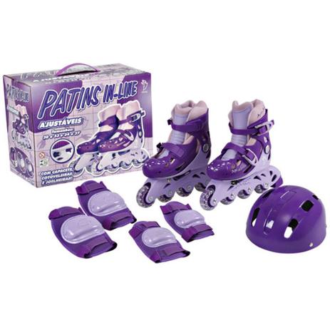 Patins In-line Roxo Ajustável 34 Ao 37 Kit Proteção - Fenix Menor preço em Patins In-line Roxo Ajustável 34 Ao 37 Kit Proteção - Fenix