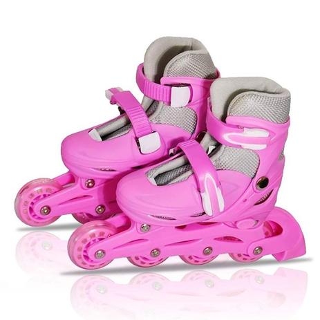 Patins Infantil Adulto 4 Rodas Inline Ajustável Rosa Bw018 - Importway Menor preço em Patins Infantil Adulto 4 Rodas Inline Ajustável Rosa Bw018 - Importway