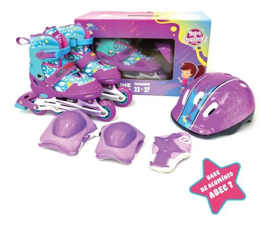 Patins Infantil Inline Roller Turma da Aventura com de Kit Proteção. - UNITOYS Menor preço em Patins Infantil Inline Roller Turma da Aventura com de Kit Proteção. - UNITOYS